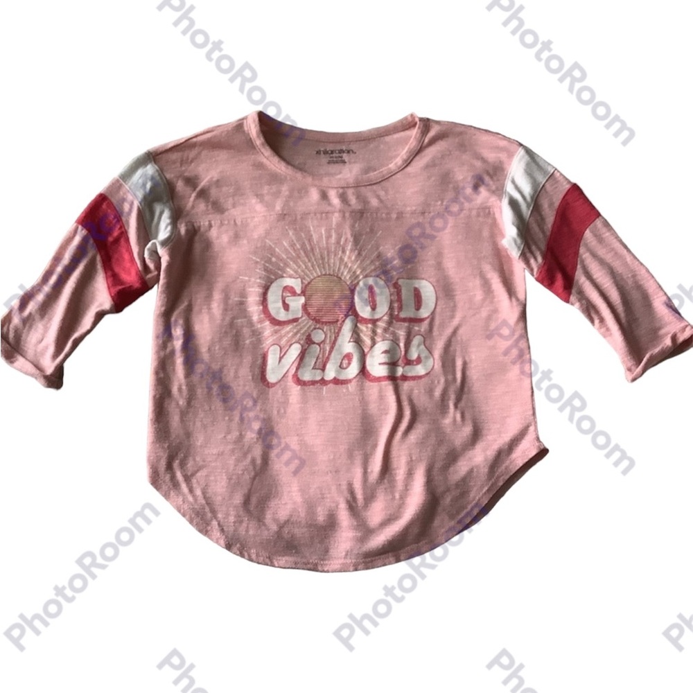 BOGO 🥳 Xhilaration pink half sleeve shirt | girls M 7/8 | good vibes stripe
